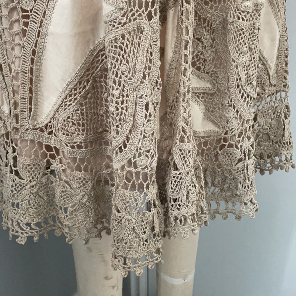 Boho Crochet Lace Duster Cardigan Kimono Neutral Beige Festival Layering Piece - Picture 9 of 11